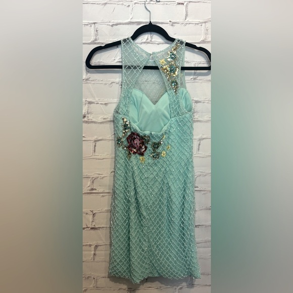 Blush Prom Teal Beaded mesh Dress – Size 4 - Picture 2 of 6